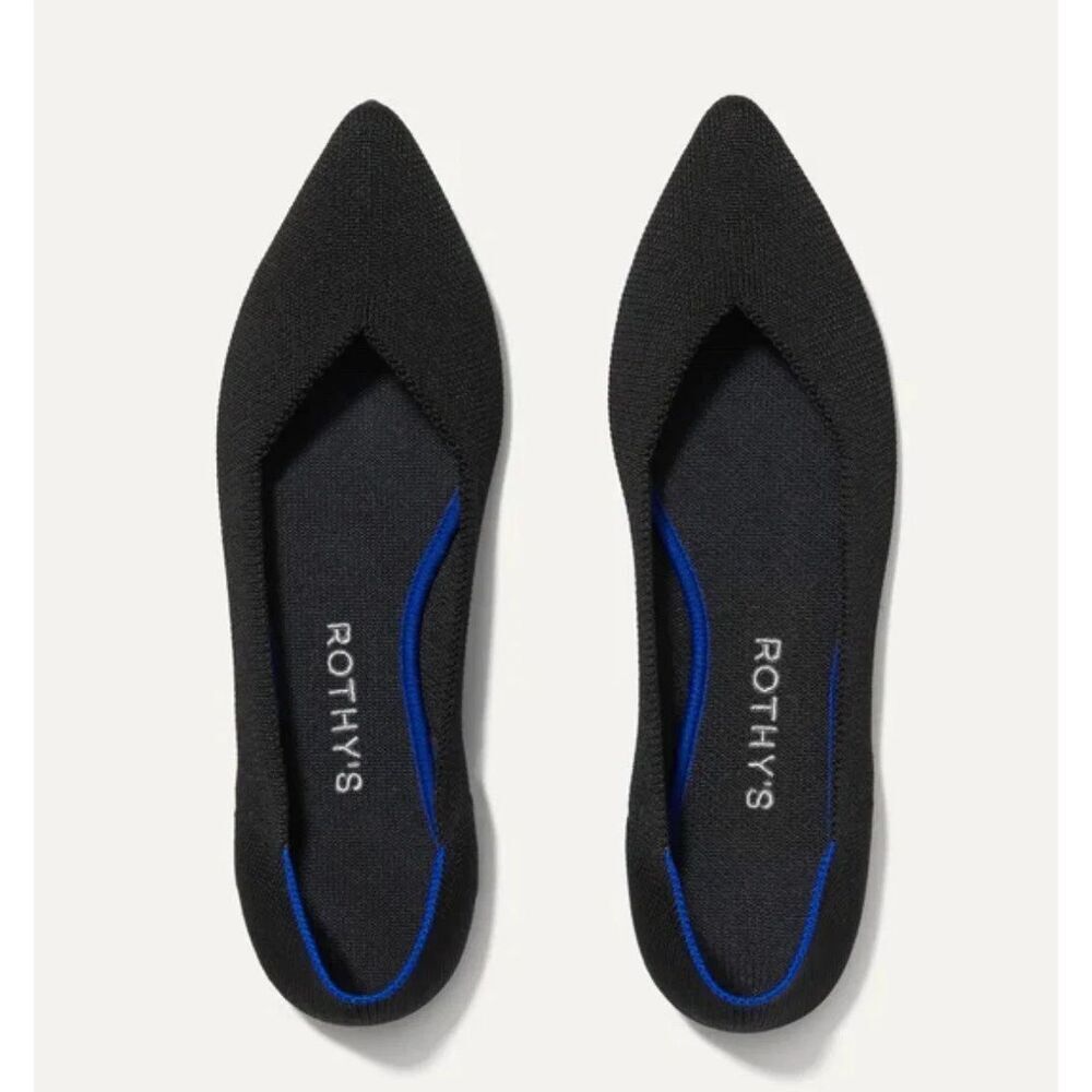 New Rothy’s Women’s The Point Flats In Black Solid Size 9